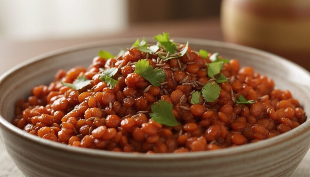 découvrez comment cuire des lentilles corail savoureuses, relevées avec une touche de mélasse de grenade et d'épices au cumin pour un plat sain et parfumé.