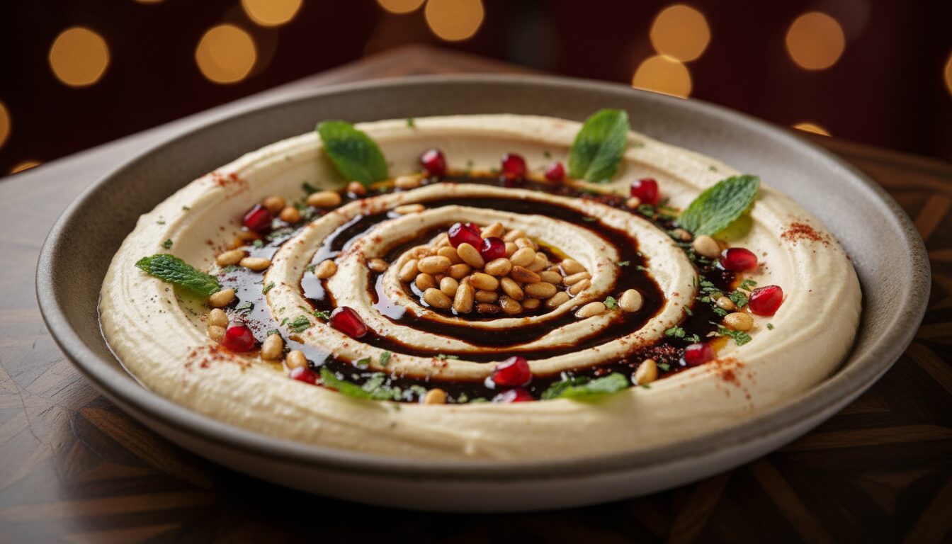 découvrez une recette originale de houmous à la mélasse de grenade et aux pignons, alliant douceur fruitée et croquant pour un apéritif savoureux et gourmand.