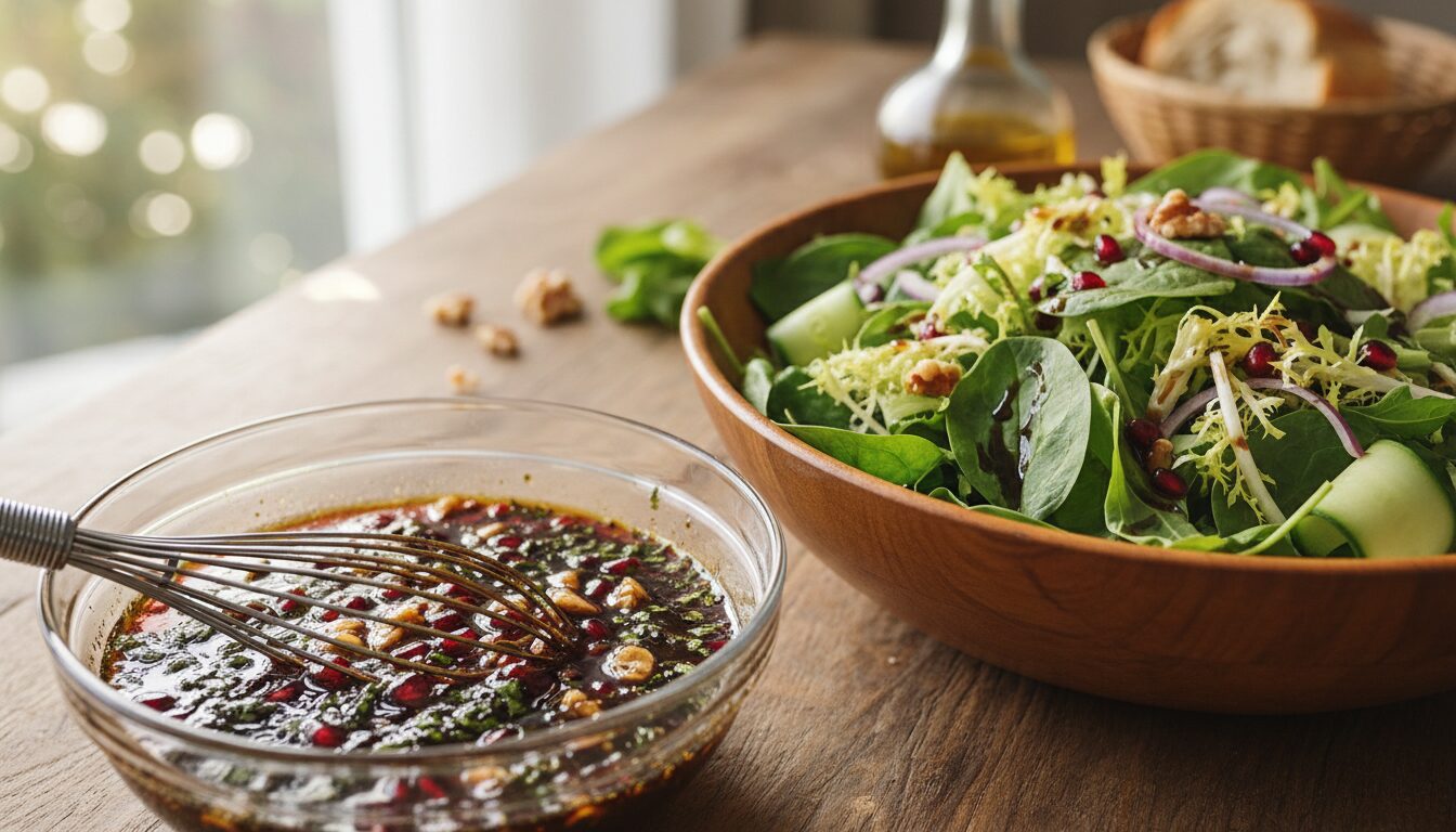 découvrez comment préparer une vinaigrette maison savoureuse avec de la mélasse de grenade, parfaite pour sublimer vos salades vertes fraîches.