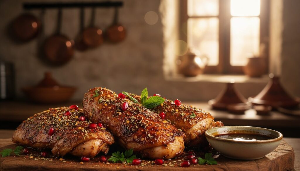 découvrez une recette savoureuse de poulet mariné à la mélasse de grenade et aux épices, parfaite pour un repas délicieux et parfumé.