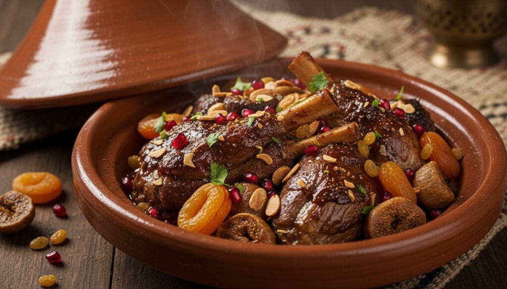 apprenez à préparer une tajine d’agneau savoureuse avec mélasse de grenade et fruits secs pour un plat traditionnel plein de gourmandise et de parfum.