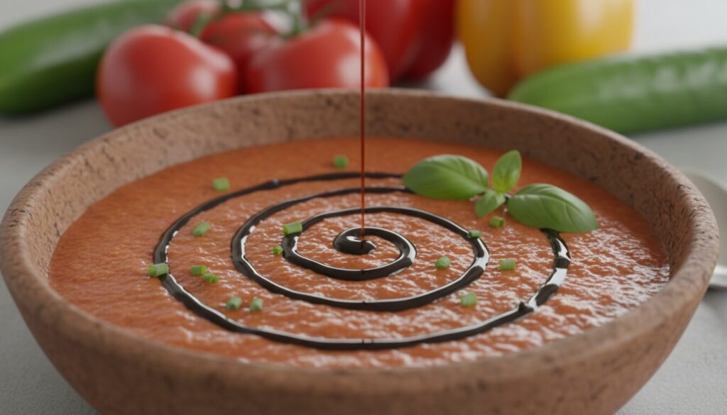 découvrez comment sublimer votre soupe froide gaspacho avec un filet de mélasse de grenade pour une saveur unique et rafraîchissante.