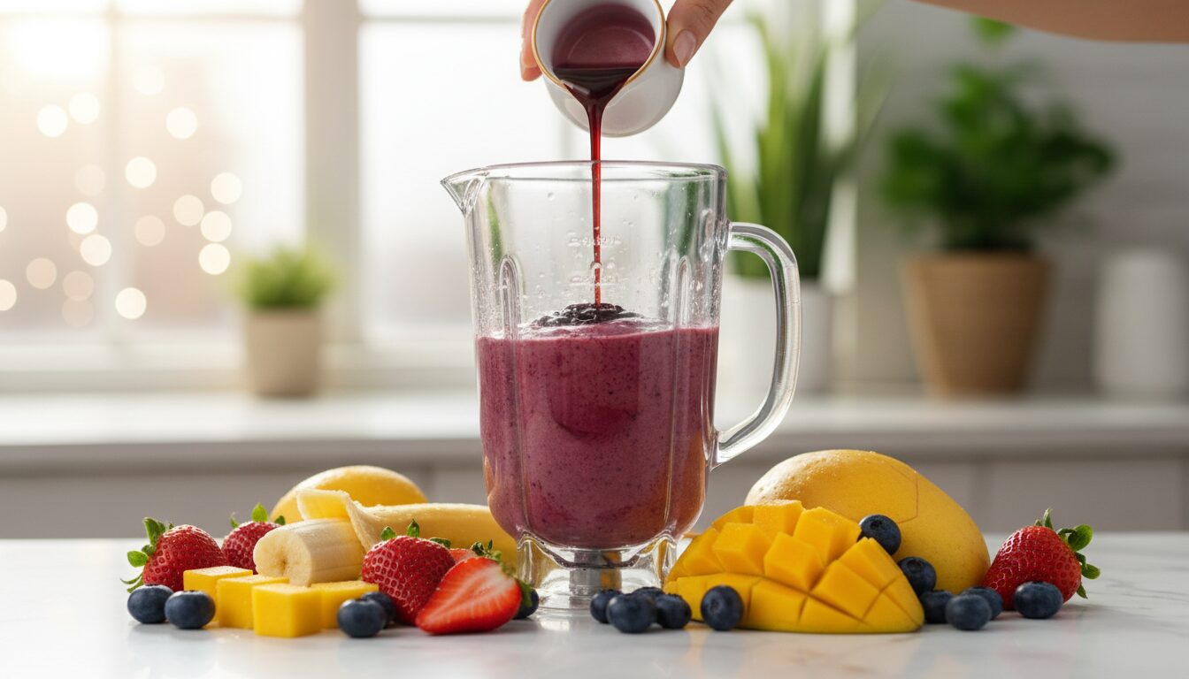 découvrez comment préparer un smoothie fruité délicieux rehaussé d'une touche subtile de mélasse de grenade pour un goût unique et rafraîchissant.