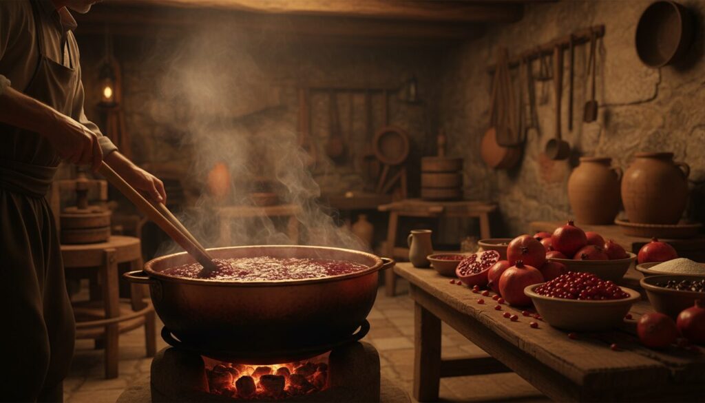 découvrez la fabrication artisanale de la mélasse de grenade, réalisée selon des méthodes ancestrales pour préserver toute la richesse et la saveur authentique du fruit.