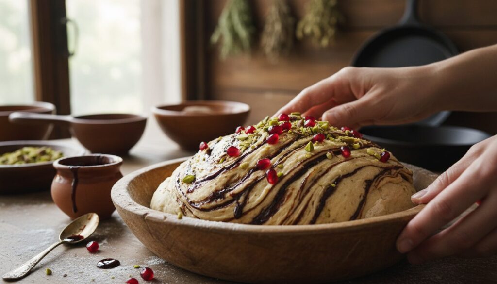 découvrez comment préparer une pâte à pain unique en incorporant de la mélasse de grenade pour un goût riche et original.